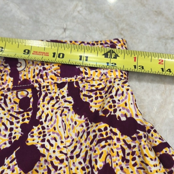 Francis + Benedict Purple Yellow Geometric Pleated A-Line Skirt w/ Pockets XS - Picture 9 of 11